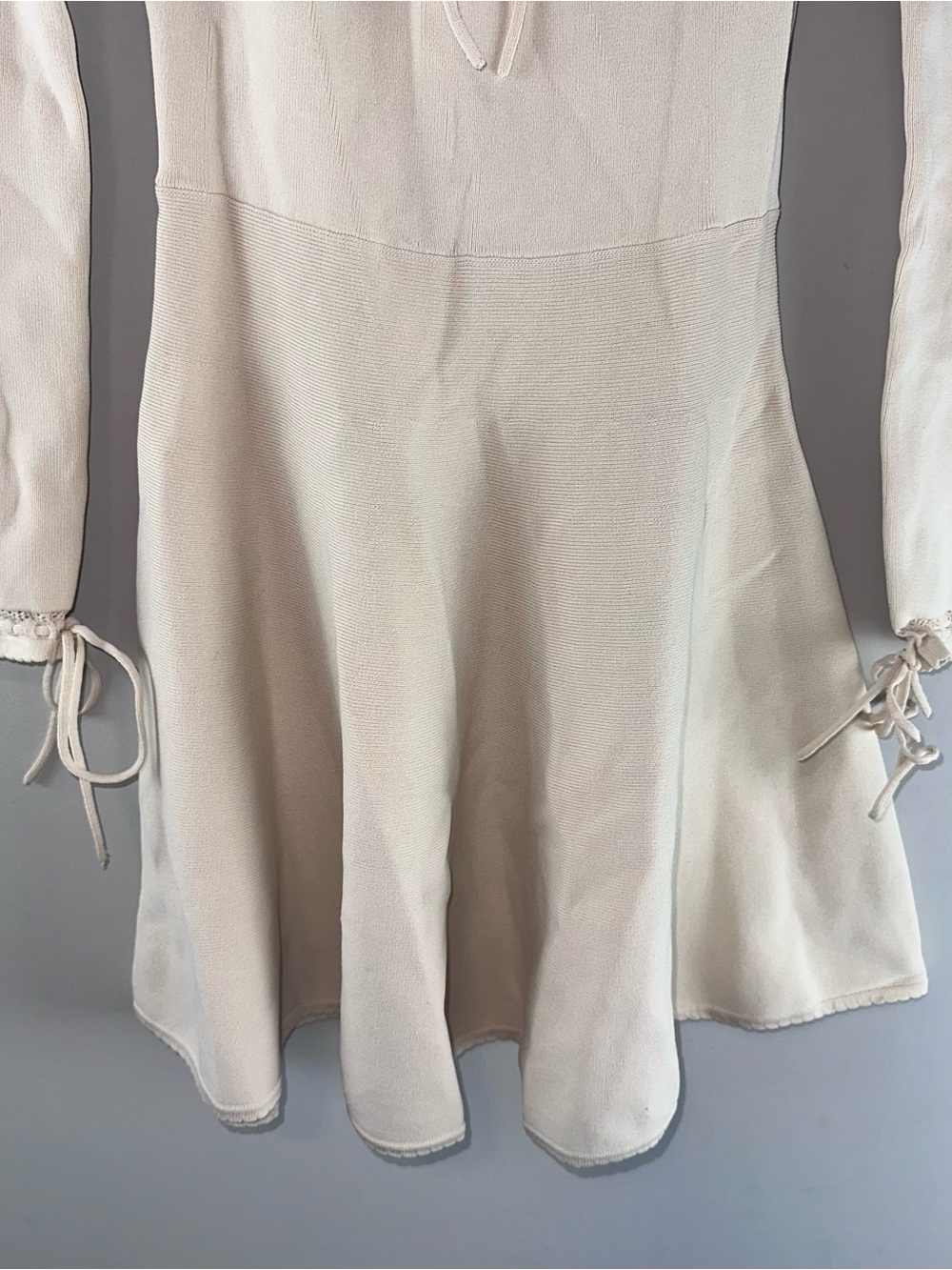 House of CB Caprice Rib Knit Long Sleeve Flare Cottagecore Cream Dress Size XS - Picture 2 of 10